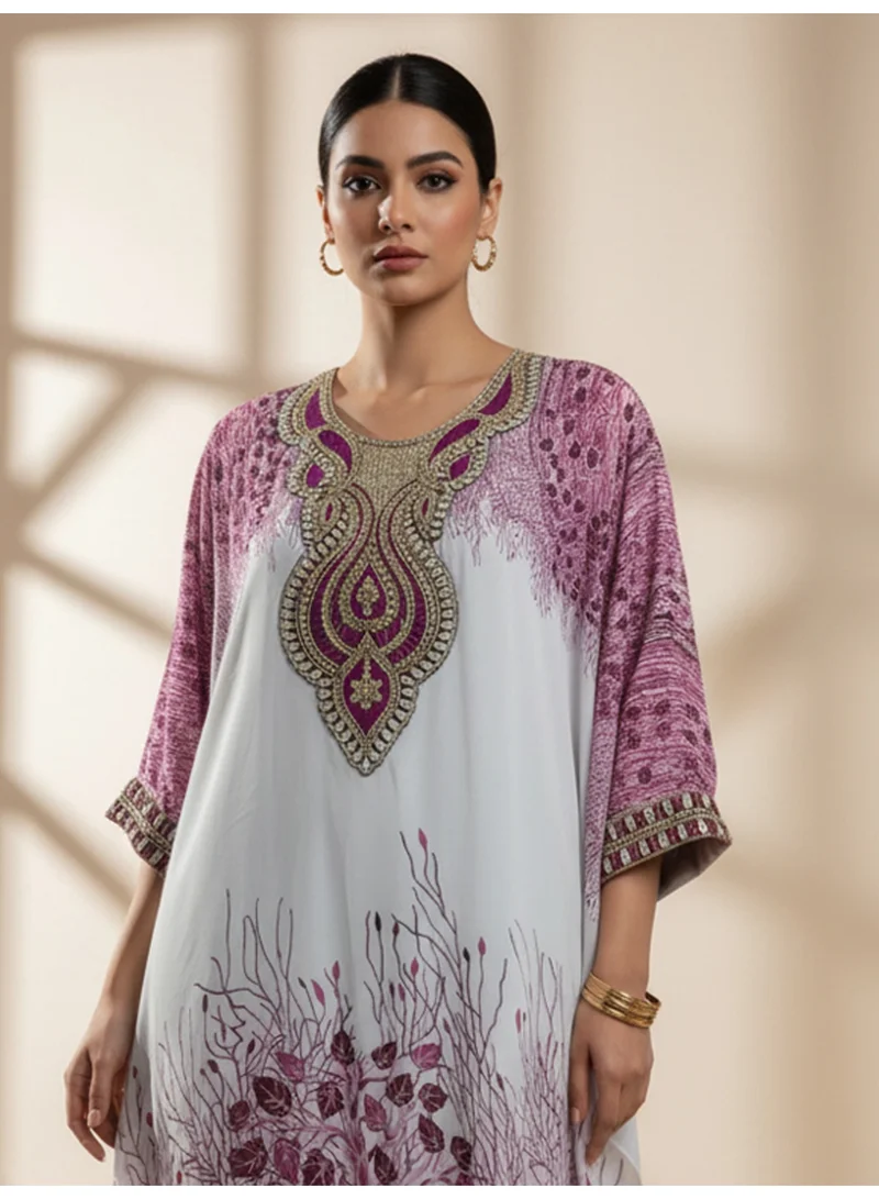 Alaya Hand Embroidered Chikankari Chiffon Kaftan-AL3851